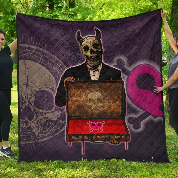 Skull Premium Quilt – Choose A Sign Skeleton Satan Wearing Suit Quilt Blanket