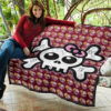 Skull Premium Quilt - Feminine Skull Sign With Sunflower Patterns Quilt Blanket 11