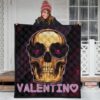 Skull Premium Quilt - Golden Skull Hearts Eyes Happy Valentino Quilt Blanket 3