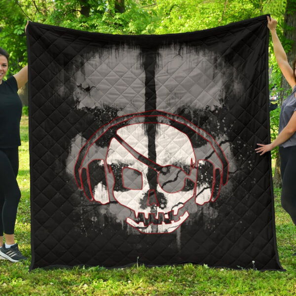 Skull Premium Quilt – Horror Pirate Skull Wear Headphone Black White Quilt Blanket