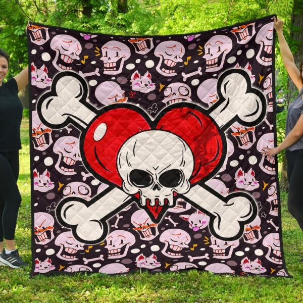 Skull Premium Quilt – Love In Your Bones Funny Skull Emotions Patterns Valentine Quilt Blanket