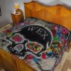 Skull Premium Quilt - Neon Skull Love Colorful Graffiti Tattoo Quilt Blanket 19