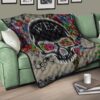 Skull Premium Quilt - Neon Skull Love Colorful Graffiti Tattoo Quilt Blanket 17