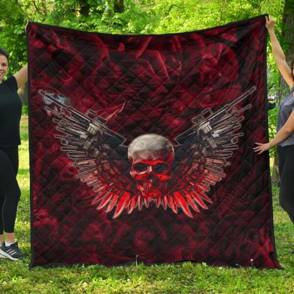 Skull Premium Quilt – Powerful Skull With Wings And Red Victim Souls Quilt Blanket