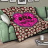 Skull Premium Quilt - Romantic Couple Skull Love Pink Heart Patterns Quilt Blanket 17