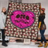 Skull Premium Quilt - Romantic Couple Skull Love Pink Heart Patterns Quilt Blanket 1