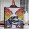 Skull Premium Quilt - Sickness Skull With Colorful Beautiful Butterfly Wings Quilt Blanket 3