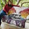 Skull Premium Quilt - Sickness Skull With Colorful Beautiful Butterfly Wings Quilt Blanket 11