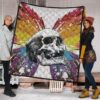 Skull Premium Quilt - Sickness Skull With Colorful Beautiful Butterfly Wings Quilt Blanket 1