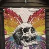 Skull Premium Quilt - Sickness Skull With Colorful Beautiful Butterfly Wings Quilt Blanket 7