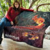 Skull Premium Quilt - Skeleton With Fire Head On Chair Valentine Text Candle Quilt Blanket 11