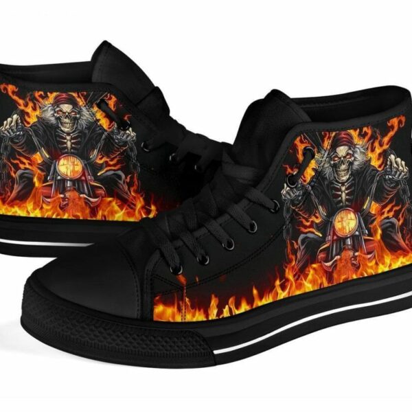 Skull Raider Sneakers Flame High Top Shoes Biker Gift