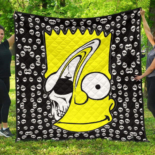 Skull Under Bart Simpson Head Tiny Skull Patterns Premium Quilt Blanket