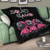 Squid Game Movie Premium Quilt Cute Chibi Squid Workers Round Square Triangle Big Head Quilt Blanket 17