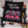 Squid Game Movie Premium Quilt Cute Chibi Squid Workers Round Square Triangle Big Head Quilt Blanket 1