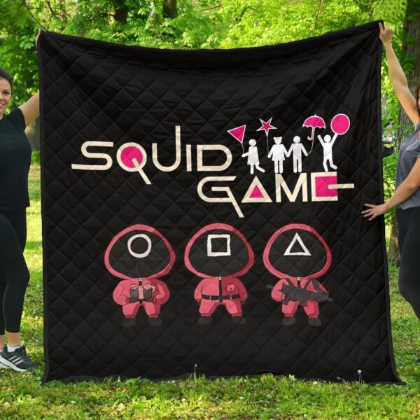 Squid Game Movie Premium Quilt Funny Fat Chibi Squid Worker Round Square Triangle Umbrella Balloon Quilt Blanket