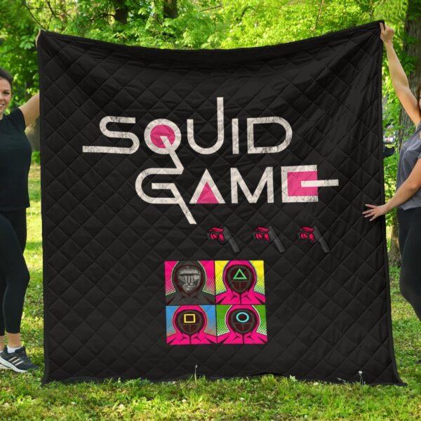 Squid Game Movie Premium Quilt Squid Worker With Black Masked Man Boss Colorful Artwork Quilt Blanket