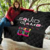 Squid Game Movie Premium Quilt Squid Worker With Black Masked Man Boss Colorful Artwork Quilt Blanket 11