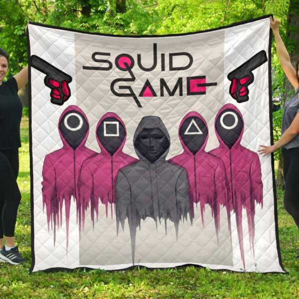 Squid Game Movie Premium Quilt Squid Worker With Black Masked Man Boss Quilt Blanket