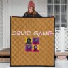 Squid Game Movie Premium Quilt - Squid Workers Round Square Triangle Face And Mask Boss Card Quilt Blanket 3