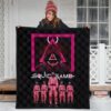 Squid Game Movie Premium Quilt - Squid Workers Squad Evil Triangle Scary Mouth Quilt Blanket 3