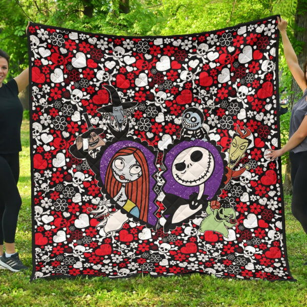 The Nightmare Before Christmas Cartoon Premium Quilt | Jack And Sally Broken Heart Villains Oogie Lock Sock Barrel Quilt Blanket