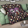 The Nightmare Before Christmas Cartoon Premium Quilt | Jack And Sally Love Colorful Skull Coffin Patterns Quilt Blanket 17