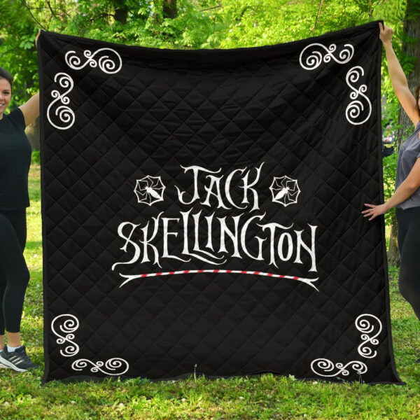 The Nightmare Before Christmas Cartoon Premium Quilt | Jack Skellington Text Spider Web Black Quilt Blanket