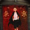 Tokyo Revengers Anime Cool Mikey Walking Red And Black Theme Premium Quilt Blanket 7