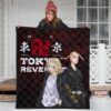 Tokyo Revengers Anime Mikey And Draken Portrait Black And Red Theme Premium Quilt Blanket 3