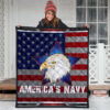 US Independence Day America's Navy Eagle Head On US Steel Flag Premium Quilt Blanket 3