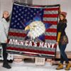 US Independence Day America's Navy Eagle Head On US Steel Flag Premium Quilt Blanket 1