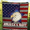 US Independence Day America's Navy Eagle Head On US Steel Flag Premium Quilt Blanket 5