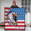 US Independence Day Bald Eagle Breaking Though Claw Scratch Premium Quilt Blanket 3