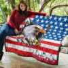 US Independence Day Bald Eagle Breaking Though Claw Scratch Premium Quilt Blanket 11