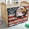 US Independence Day Bald Eagle Breaking Though US Flag Premium Quilt Blanket 21