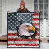 US Independence Day Bald Eagle Breaking Though US Flag Premium Quilt Blanket 3