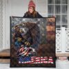 US Independence Day Bald Eagle Broken US Flag Premium Quilt Blanket 3