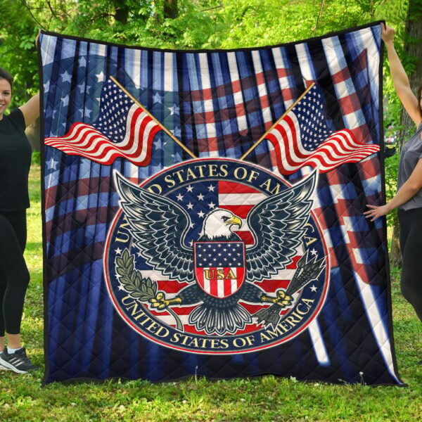 US Independence Day Bald Eagle USA Symbol Glory Flag Premium Quilt Blanket