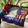 US Independence Day Funny Bald Eagle Face USA Star Premium Quilt Blanket 11