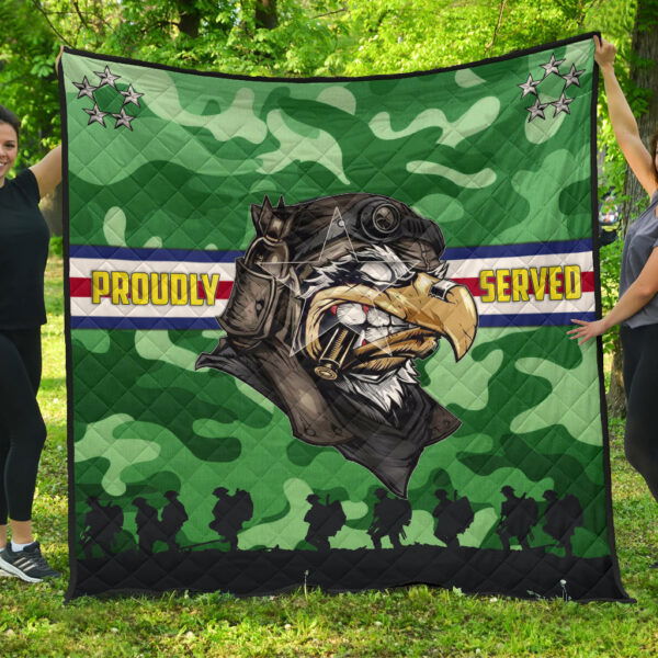 US Independence Day Proudly Served US Army Soldier Silhouette Premium Quilt Blanket