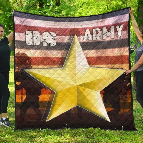 US Independence Day US Army In War Silhouette Yellow Star Premium Quilt Blanket