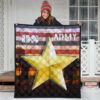 US Independence Day US Army In War Silhouette Yellow Star Premium Quilt Blanket 3