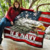 US Independence Day U.S Navy Eagle On American Flag Premium Quilt Blanket 11