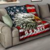 US Independence Day U.S Navy Eagle On American Flag Premium Quilt Blanket 15