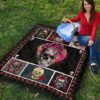 Valentine Premium Quilt - Awesome Floral Skulls In Square Roses Patterns Quilt Blanket 7