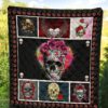 Valentine Premium Quilt - Awesome Floral Skulls In Square Roses Patterns Quilt Blanket 3