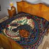 Valentine Premium Quilt - Colored Mandala Skull Background Roses From Eye Quilt Blanket 19