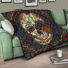 Valentine Premium Quilt - Colored Mandala Skull Background Roses From Eye Quilt Blanket 17