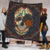 Valentine Premium Quilt - Colored Mandala Skull Background Roses From Eye Quilt Blanket 1